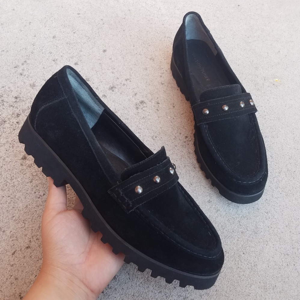 Donald Pliner Regina Black Suade Studded Loafer S3